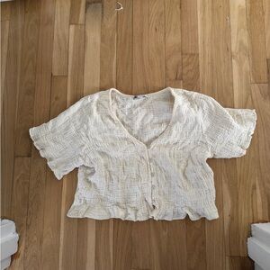 American Eagle Outfitters Cream Textured Blouse